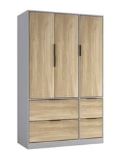 Image of FUJI 3 Door 4 Drawer Wardrobe Bedroom Storage Hanging Rail Clothes Wood Cupboard