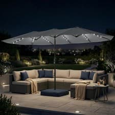 Image of 4.5m Double Sided Garden Parasol with Base & 60 Solar LED Lights