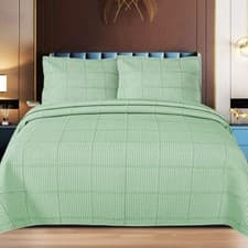 Image of 3 Piece Quilted Bedspread Bed Throw Embossed Bedding Set Single Double King Size