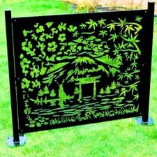Image of Garden Metal Fence Panel and Posts Decorative Steel Fencing Screen Privacy Laser