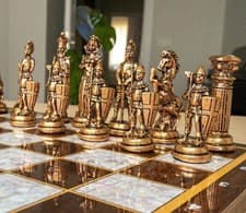Image of Decorative Chess Set Antique British Handmade Mosaic Board | Collector’s Gift 🎁