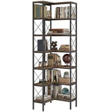 Image of HOMCOM L-Shaped Bookshelf, 6-Tier Bookcase with Metal Frame, Rustic Brown