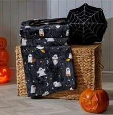 Image of Halloween Ghost Fleece Throw Super Soft Plush Sofa Blanket Cosy Bed Home Decor