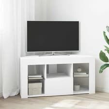 Image of Corner LED TV Cabinet White 100 x 40 x 50 cm Engineered Wood vidaXL