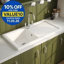 Image of Reginox Traditional Kitchen Sink Ceramic 1 Bowl Reversible Drainer Waste RL304CW
