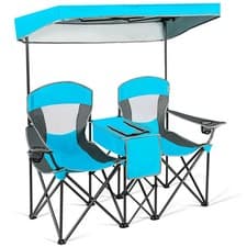 Image of Double Folding Camping Chair with Canopy and Armrests