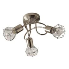 Image of Satin Nickel Swirl Vintage Cage 3 Lamp Semi Flush Ceiling Light 36cm