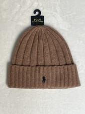 Image of POLO Ralph Lauren Men’s Wool Beanie Hat One Size Classic Navy Logo Ribbed Cuffed