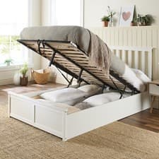 Image of Aspire Beds Atlantic Wooden Storage Ottoman Bed Solid White Wood Bedstead Frame