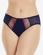 Image of Elomi Matilda Brief Size M 12 14 Navy Blue Pink Embroidered Mesh Knickers 8905