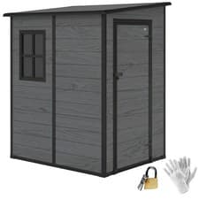 Image of Outsunny Lean to Garden Shed, Plastic Tool Storage House w/ Lockable Door