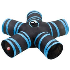 Image of Cat Tunnel T-Shape 3-Way Black Blue Polyester Steel 90x55x25cm Foldable Play Toy