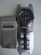 Image of Swatch Irony Chrono St Steel Mens Watch YCS410GX - NEW/UNUSED + spare battery