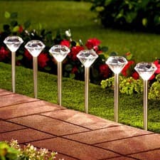 Image of 10 x Stainless Steel Solar Diamond Stake Lights Garden Border Lanterns White LED