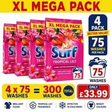Image of Surf Tropical Lily Washing Powder 300 Wash XL Mega Pack 4x75 Laundry Detergent U