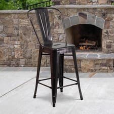 Image of Set Of 4 24" Black & Gold Bar Stools Galvanised Steel Indoor & Outdoor