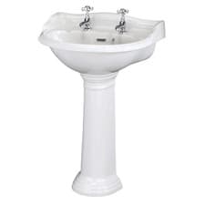 Image of Traditional 600mm Wash Basin & Full Pedestal 2 Tap Hole Ceramic Bathroom Sink