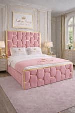 Image of Modern Luxury Coniston Hexa Gold Strip Bed All Colours/Storage/Mattress Option