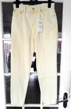 Image of BNWT MANGO MNG High-Waist Ankle MOM Jeans 34 UK 6 Yellow White Dye Cotton
