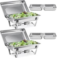 Image of Chafing Dish Set 2 Pack 9L 2 Full & 4 Half Size Pans Lids Foldable Frames