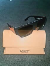 Image of Burberry Runway Sunglasses, Unisex, Black-Brown Orange Logo, RRP £220