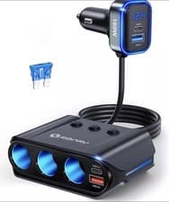Image of 7 in 1 Cigarette Lighter Splitter, 180W [Dual PD & QC 3.0] Car Charger Adapter,
