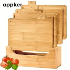 Image of Bamboo Index Chopping Board Set Wooden Food Cutting Blocks Cooks Professional