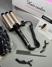 Image of Mermaid Hair Waver 32mm 3 Barrel Curling Iron Wand for Loose Beachy Waves 210c