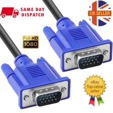 Image of VGA Cable MALE TO MALE 15 PIN PC MONITOR TV LCD PLASMA HD SVGA LEAD 0.5m - 5m UK