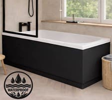 Image of Waterproof Matt Black 1700mm & 1800 Front Bath Panel With Plinth or End Panel