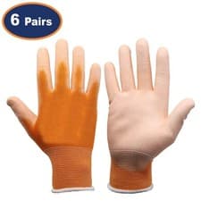 Image of Safety Gloves PU Palm Orange Work Builder Hand Protection Grip XL Size 6-Pairs