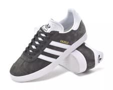 Image of Adidas Originals Gazelle Men's Lace Up Grey White Trainers