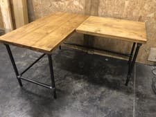 Image of L Shape Desk, Rustic 45mm Timber  L150 x L125, H76cm , 65cm Depth, Raw Tube Legs