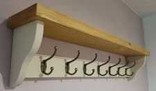 Image of Wooden Coat Rack With Shelf 7 Double Hooks Medium Oak Wax,Joa's White