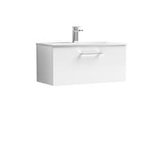 Image of Nuie Arno Gloss White 800mm Wall Hung Single Drawer Vanity Unit and Curved Ceram
