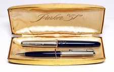 Image of NEW OLD STOCK Parker 51 Fountain Pen & Pencil set in Midnight Blue with box