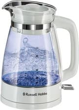 Image of Carafe Style 1.7L Cordless Electric Glass Kettle with white handle, lid & base a