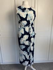 Image of Roman Jersey Midi Dress Size 14petite Blue New Floral Stretchy Sleeveless Ruched