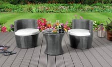 Image of 3 Piece Rattan Bistro Patio Garden Furniture Set - Table & 2 Chairs