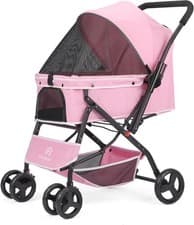 Image of Pet Stroller Foldable Dog Cat Pushchair 360 Wheels Brake Storage Travel Pink