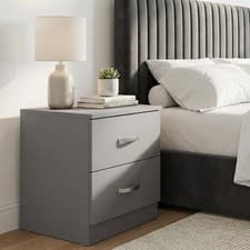Image of 2 Drawer Bedside Cabinet Matt Grey Bedroom Furniture Metal T-Bar Handles