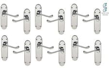 Image of 6 Pair Epsom Style Victorian Shaped Door Lever Latch Door Handle Polished Chrome
