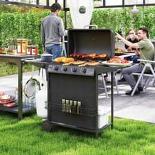 Image of 5 Burner Gas BBQ Grill Large Gas Barbecue Grill with Built-in Thermometer, Black