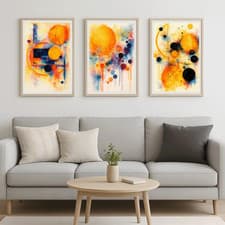 Image of Vibrant Abstract Orbs Posters Set of 3 | Mid-Century Modern Wall Art