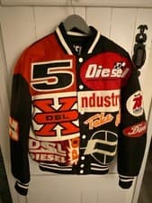 Image of Multi-Patched Diesel Bomber Jacket - Red And Black - Size S