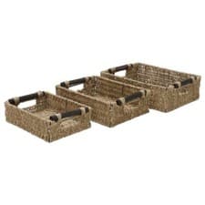 Image of Seagrass Baskets Rectangular Storage with Wooden Handles Set of 3 JVL