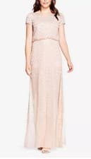 Image of Adrianna Papell Blouson Beaded Evening Maxi Dress Blush Size UK 10 (S)