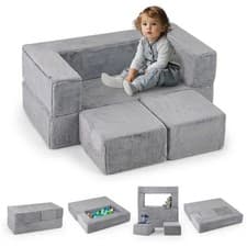 Image of Kids Modular Play Sofa Couch Toddler Fold Out Bed Chair Armrests Washable Cover
