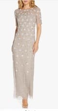 Image of Adrianna Papell Beaded Evening Gown 3D Floral Embellishments NEW $329 NWT