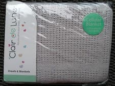 Image of Clair de Lune Cellular Pram / Crib / Cot Blanket (Grey) 100% Soft Cotton 70x90